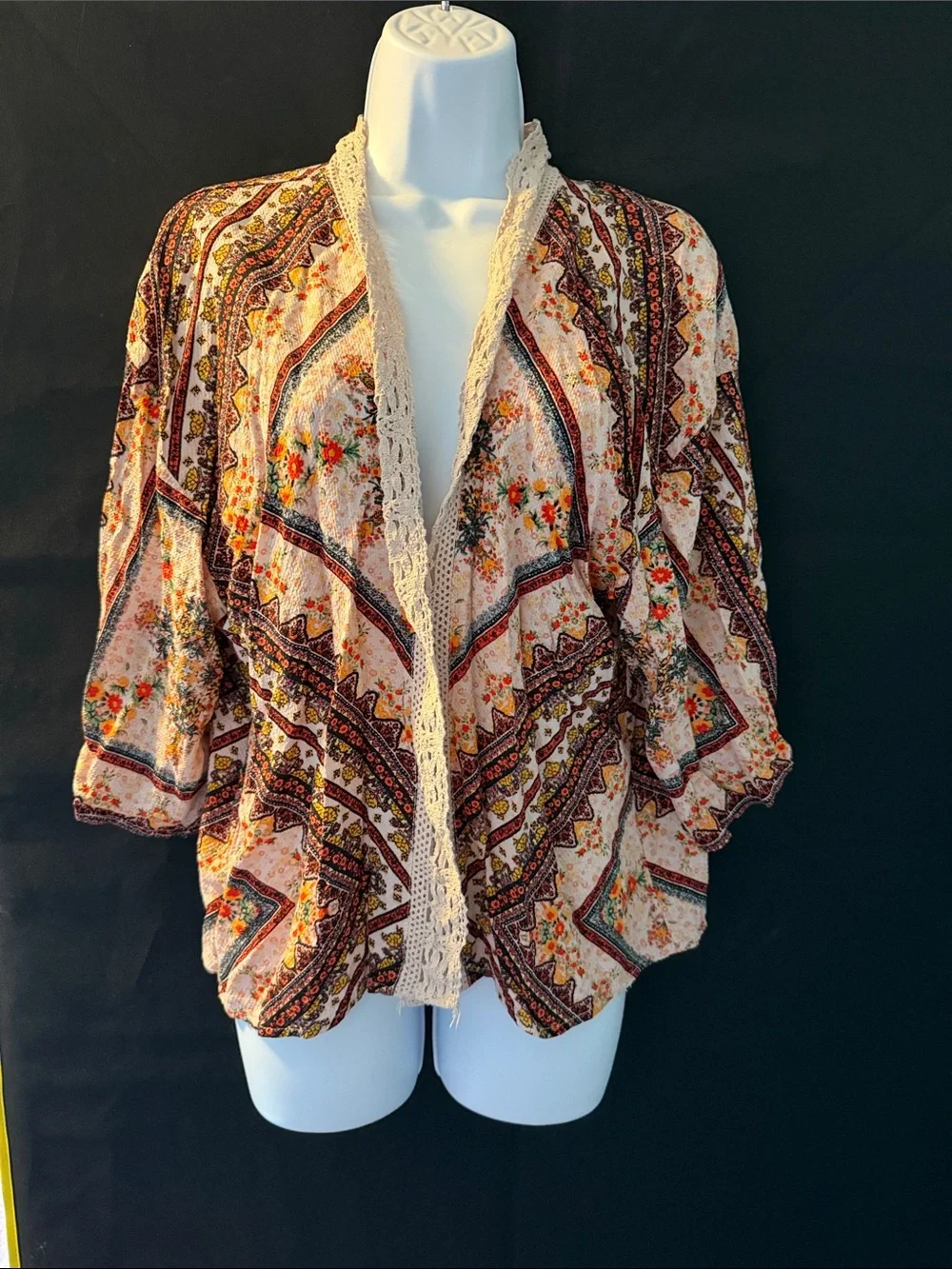 Boho Floral Open-Front Cardigan Sweater - Cream Floral